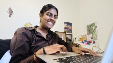 VCE student Preimi Raveendiran gets her results. 