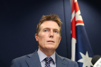 Attorney-General Christian Porter at a March 3 press conference in which he identified himself as the subject of the ABC report.