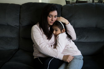 Amandeep Kaur with her daughter Samreet, 4, in their home in Toongabbie in Sydney's west.