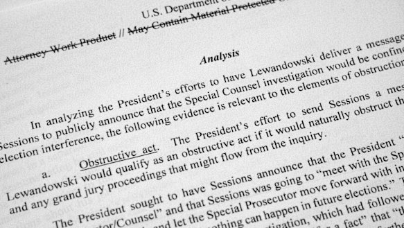 Special counsel Robert Mueller's redacted report on the investigation into Russian interference in the 2016.