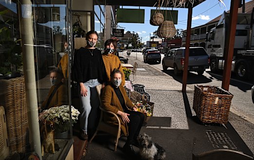 Louise Christenson with daughters Meg Christenson and
Anna Maguire at the Worn out Wares shop in Singleton. 