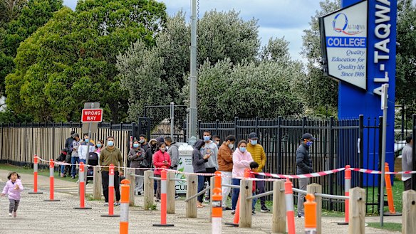 A testing and vaccine centre at Al-Taqwa College in Truganina on Friday.