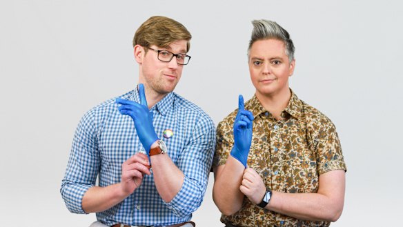 Riley Nottingham and Geraldine Hickey play doctors at a sex clinic in the comedy <i>Metro Sexual.