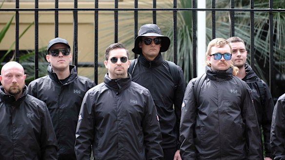 Matthew Gruter (third from left) with other members of the NSN outside NSW Parliament on November 8.