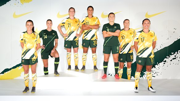 'Spew' generation: The Matildas model the critically acclaimed 'New Spew' kit.