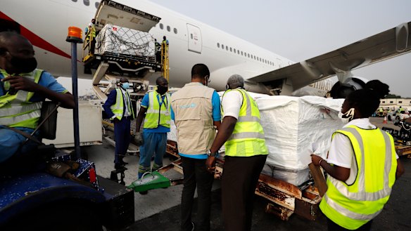 The first shipment of COVID-19 vaccines arrives in Accra, Ghana.