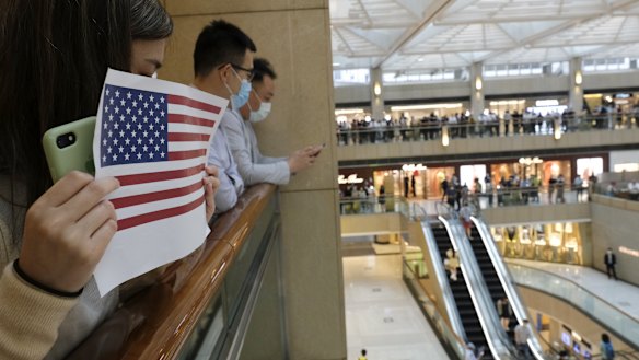 A lunchtime protest at the Landmark shopping mall in Hong Kong on Thursday. 