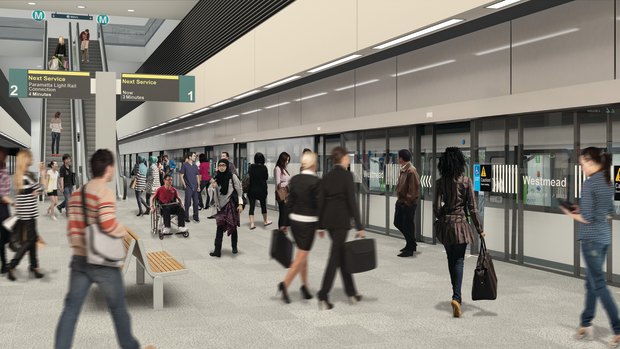 An artist's impression of an underground metro train station planned for Westmead.