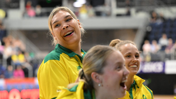 Wallam put on a brave face to support her teammates at the Constellation Cup decider at the Gold Coast on Sunday. 