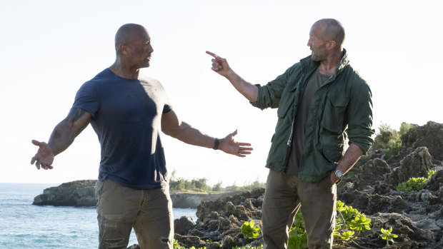 Luke Hobbs (Dwayne Johnson, left) and Deckard Shaw (Jason Statham) in Fast & Furious Presents: Hobbs & Shaw.