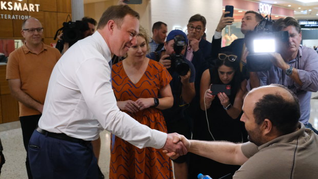 Day 2 of the campaign: Steven Miles and his wife Kim meet voters at the Caneland Central Shopping Centre in Mackay.
