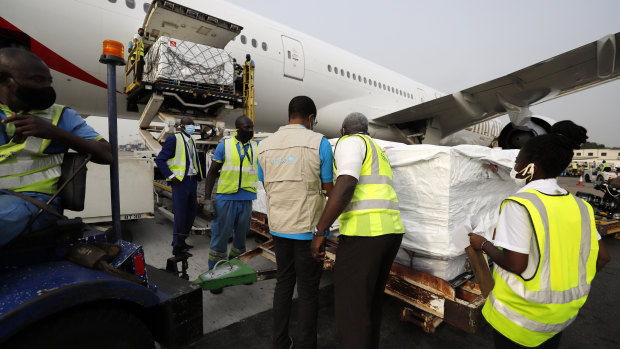 The first shipment of COVID-19 vaccines arrives in Accra, Ghana.