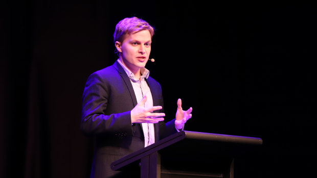 Ronan Farrow on stage at the Melbourne Writers Festival.