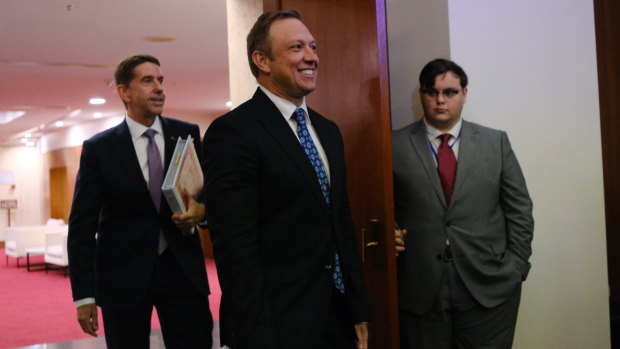 Treasurer Cameron Dick and Premier Steven Miles arrive at the budget lockup.