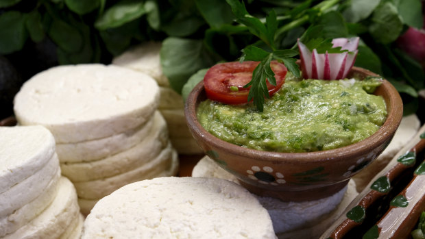 A bowl of guacamole is displayed at the El Hidalguense restaurant in Mexico City.