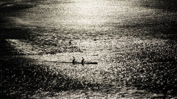 Winter kayaking at Bondi Beach.