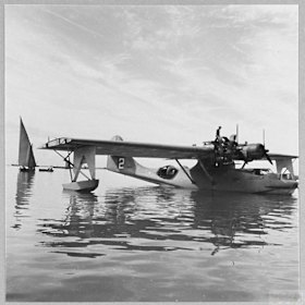 Qantas Catalina flying boat at Karachi in 1945.
