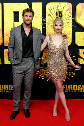 Chris Hemsworth and Anya Taylor-Joy, who wore a vintage gold Paco Rabanne dress on the Sydney red carpet.