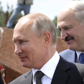An embattled Alexander Lukashenko (right) has turned to Vladimir Putin for help as protests continue.