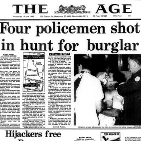 The Age, June 1985: four policemen shot in the hunt for “Mad Max” Marinof.