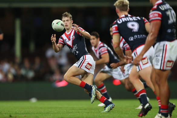 Sam Walker during his Roosters debut against the Warriors.