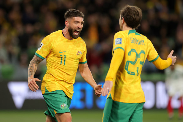 Brandon Borrello after his goal against Bangladesh.