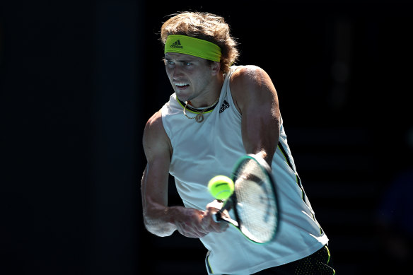 Alexander Zverev plays a backhand in his match against Adrian Mannarino on Friday.