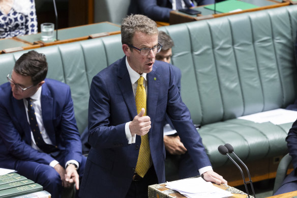 The opposition’s immigration spokesman Dan Tehan speaking in parliament today.