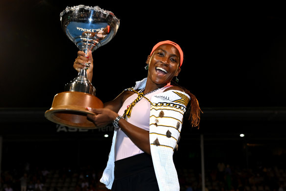 Coco Gauff after winning her third WTA title last weekend in Auckland.