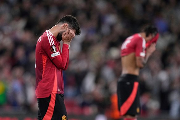 Manchester United’s Bruno Fernandes after his club’s defeat.