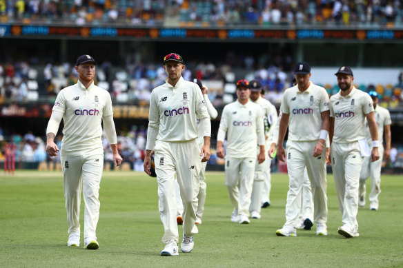 Joe Root leads England off the field after losing the first Test.