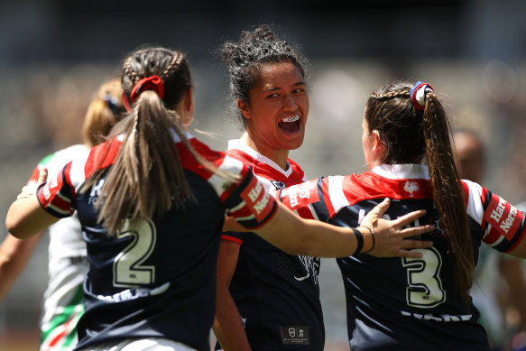 Zahara Temara celebrates a try.