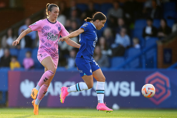 Sam Kerr in action for Chelsea against Everton in the Women’s Super League.