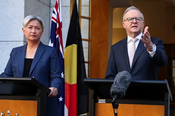 Foreign Minister Penny Wong and Albanese announce Rudd’s resignation as ambassador on Tuesday.
