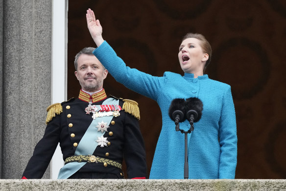 From the balcony of Christiansborg Palace, Danish Prime Minister Mette Frederiksen proclaims King Frederik X.