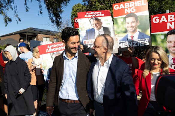 Anthony Albanese on the hustings with new Labor MP Gabriel Ng during the election campaign. 