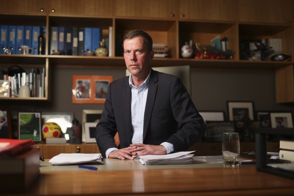 Trade and Tourism Minister Dan Tehan in his office at Parliament House in Canberra, before departing Australia on Sunday.