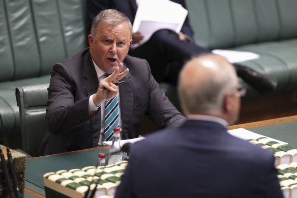 Opposition Leader Anthony Albanese attacks Prime Minister Scott Morrison at the dispatch box.