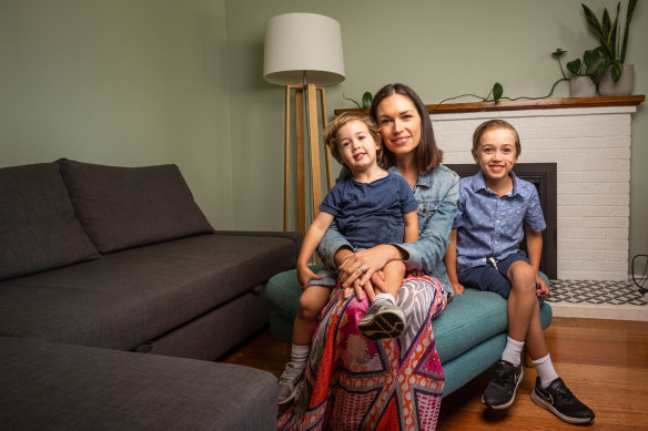 Delwyn Lawson with her sons Luca, two, and Elijah, six. Ms Lawson experienced ovarian hyperstimulation syndrome, which can occur after IVF treatments and cause severe side effects such as blood clots and kidney failure.