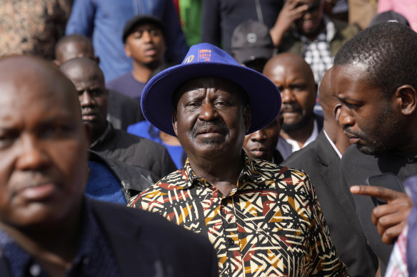 Kenyan presidential candidate Raila Odinga, centre in downtown Nairobi, rejected the results of the election.