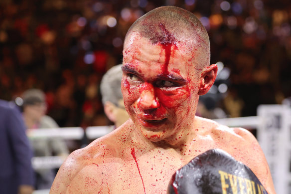 Tim Tszyu at the end of the fight.