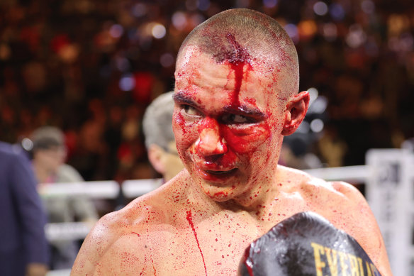 Tim Tszyu at the end of the fight against Sebastian Fundora.