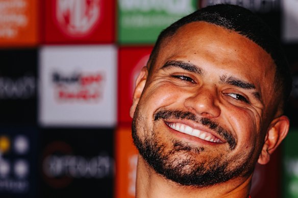 Latrell Mitchell was all smiles speaking to the media earlier this month.