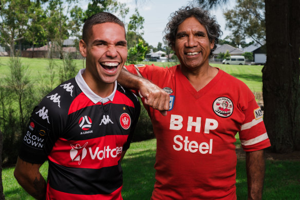 Wanderers defender Tate Russell and his dad, Illawarra Steelers legend Ian.