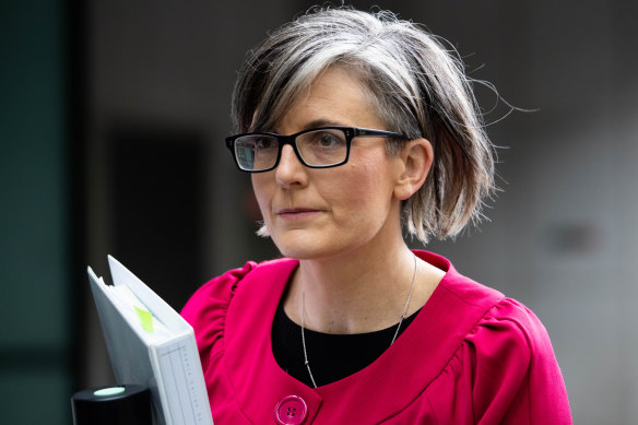 One of Gladys Berejiklian’s barristers, Sophie Callan, SC, outside the ICAC on Wednesday.