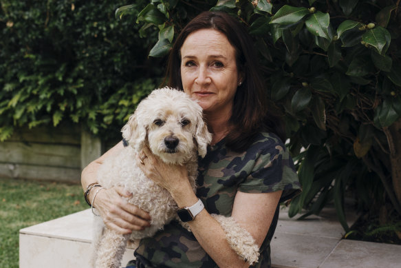 Lana Hirschowitz at home with her dog, Henry.