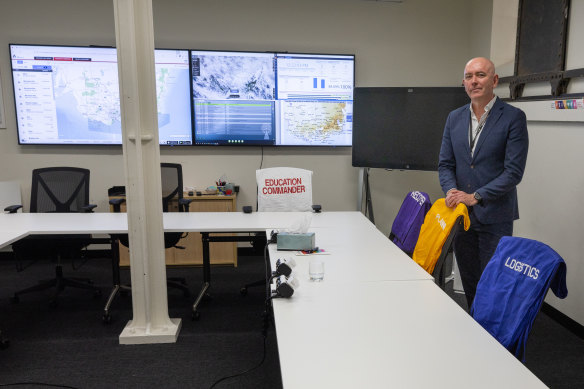 Simon Milligan in the Education Department’s incident management room.