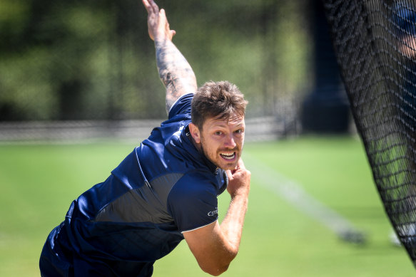 James Pattinson in the nets at Junction Oval. 