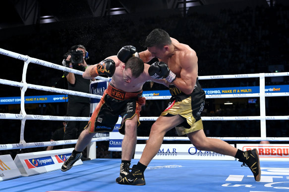 Tim Tszyu, right, dominated Jeff Horn in every round to win the fight.