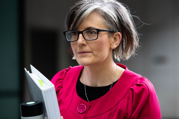 One of Gladys Berejiklian’s barristers, Sophie Callan, SC, outside the ICAC on Wednesday.